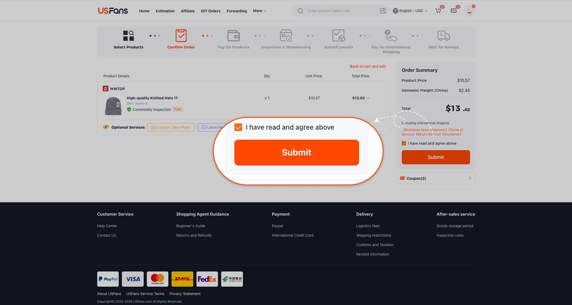 Confirm the order before submitting